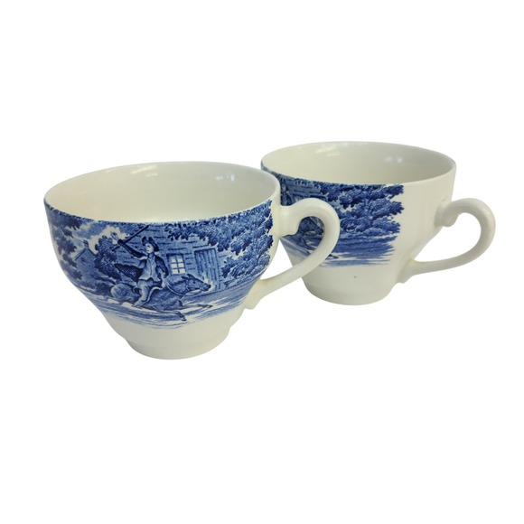 Other - Vintage England  Blue White Transferware Tea Cups Paul Revere Midnight RideSet 2